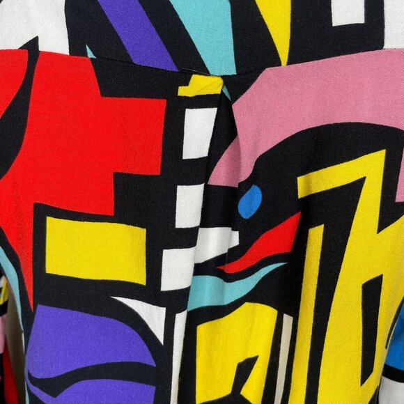 Big Dart Vintage Op Art Dopamine Colorblock Button Collared Blouse Shirt Top 8 - Picture 5 of 11